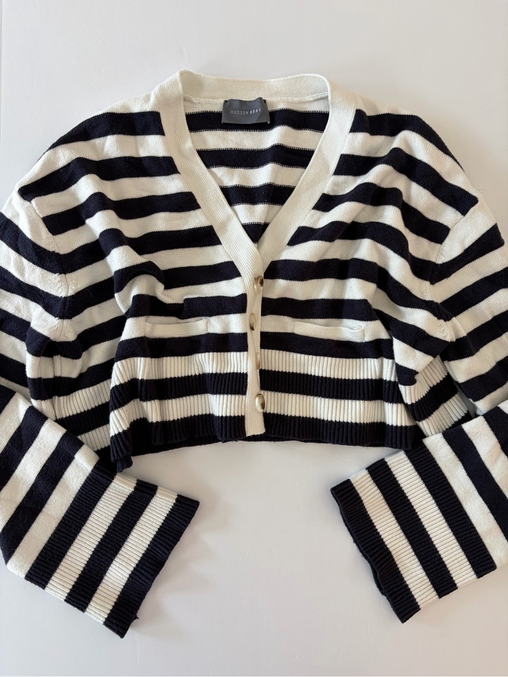Hudson Gray Cropped Cardigan Women's Medium Boxy Fit Fisherman Coastal Style